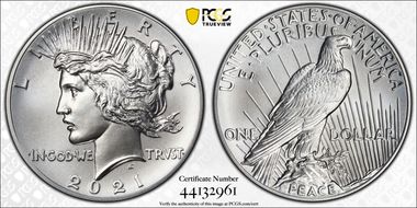 2021 $1 Peace Dollar 100th Anniversary First Strike MS70