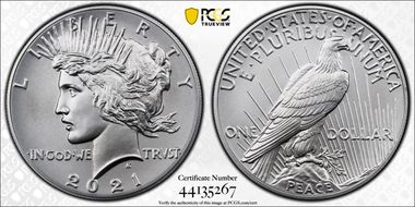 2021 $1 Peace Dollar 100th Anniversary First Strike MS70