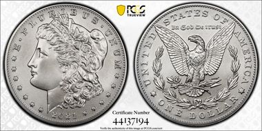 2021 $1 Morgan Dollar 100th Anniversary First Strike MS70