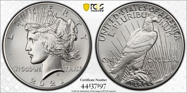 2021 $1 Peace Dollar 100th Anniversary First Strike MS69
