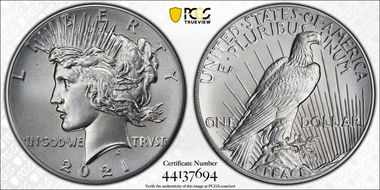 2021 $1 Peace Dollar 100th Anniversary MS69