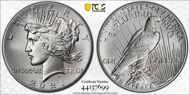 2021 $1 Peace Dollar 100th Anniversary MS70
