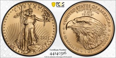 2021-W $50 Burnished Gold Eagle - Type 2 First Strike SP70