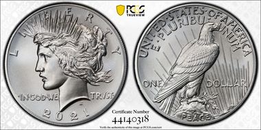 2021 $1 Peace Dollar 100th Anniversary First Strike MS70