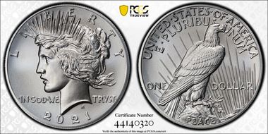 2021 $1 Peace Dollar 100th Anniversary First Strike MS70