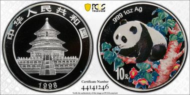 1998 10 Yn Panda Silver - Colorized PAN-310A PR69DCAM