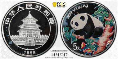 1998 5 Yn Panda Silver - Colored PAN-314A PR67DCAM
