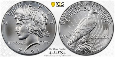 2021 $1 Peace Dollar 100th Anniversary First Strike MS70