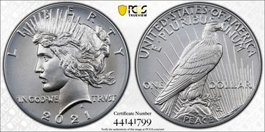 2021 $1 Peace Dollar 100th Anniversary First Strike MS70