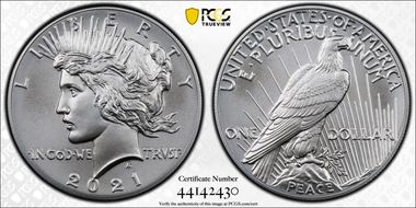 2021 $1 Peace Dollar 100th Anniversary MS70