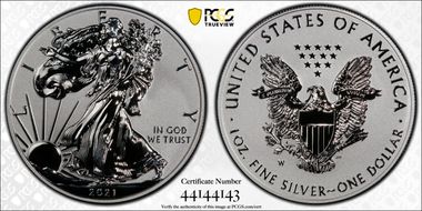 2021-W $1 Silver Eagle Rev PR - Type 1 Designer Edition - First Strike PR70