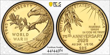 2020-W $25 End of World War II 75th Anniv. PR70DCAM