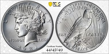 2021 $1 Peace Dollar 100th Anniversary First Strike MS70