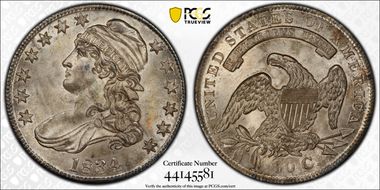 1834 50C Large Date, Small Letters MS64+