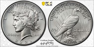 2021 $1 Peace Dollar 100th Anniversary First Strike MS70