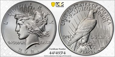 2021 $1 Peace Dollar 100th Anniversary MS70