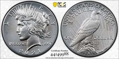 2021 $1 Peace Dollar 100th Anniversary First Strike MS69