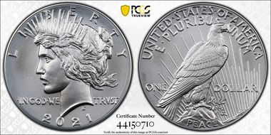 2021 $1 Peace Dollar 100th Anniversary First Strike MS70