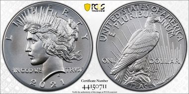 2021 $1 Peace Dollar 100th Anniversary First Strike MS70