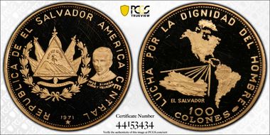 1971 100 Col 150th Ann. of Independence KM-145  Au PR65DCAM