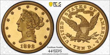 1892 $10 PR65CAM