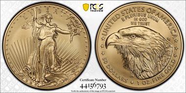 2021-W $50 Burnished Gold Eagle - Type 2 First Strike SP70