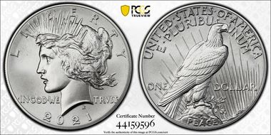 2021 $1 Peace Dollar 100th Anniversary First Strike MS70