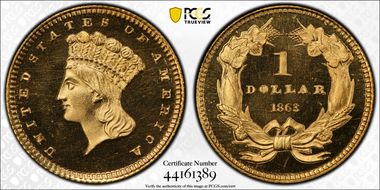 1863 G$1 PR66DCAM
