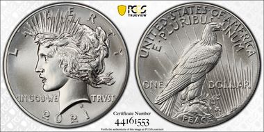 2021 $1 Peace Dollar 100th Anniversary First Strike MS70
