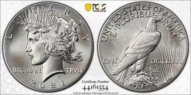 2021 $1 Peace Dollar 100th Anniversary First Strike MS70