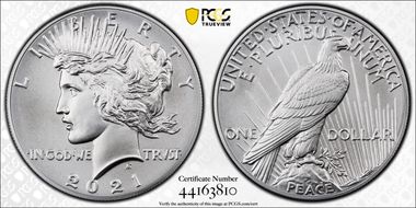 2021 $1 Peace Dollar 100th Anniversary First Strike MS70