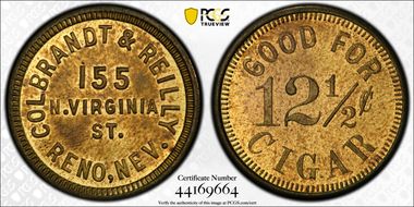 No Date Token HSD-Rb-29a Brass Colbrandt & Reilly MS64