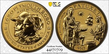 2020-W $10 Mayflower 400th Anniversary Reverse Proof PR70