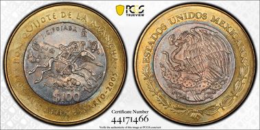 2005-Mo 100 P 400th Ann Don Quijote KM-705  Ag / AlBr MS67