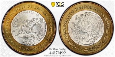 2005-Mo 100 P 400th Ann Don Quijote KM-705  Ag / AlBr MS67