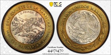 2005-Mo 100 P 400th Ann Don Quijote KM-705  Ag / AlBr MS66