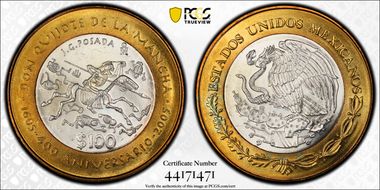 2005-Mo 100 P 400th Ann Don Quijote KM-705  Ag / AlBr MS66