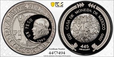 1980-Mo Medal Casa de Moneda 445th Ann Ag PR69DCAM