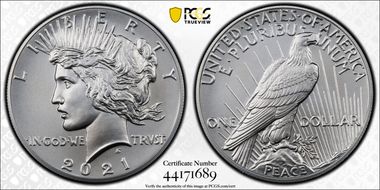 2021 $1 Peace Dollar 100th Anniversary MS70