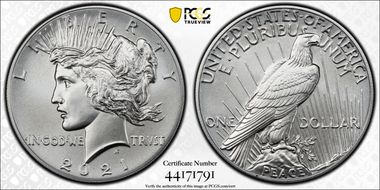 2021 $1 Peace Dollar 100th Anniversary MS69
