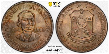 1964 Peso Apolinario Mabini KM-194  Ag MS66