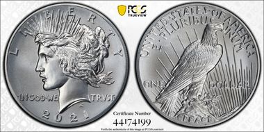 2021 $1 Peace Dollar 100th Anniversary MS70