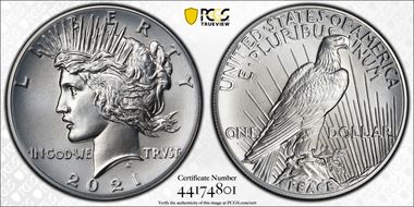 2021 $1 Peace Dollar 100th Anniversary First Strike MS70