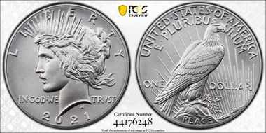 2021 $1 Peace Dollar 100th Anniversary First Strike MS70