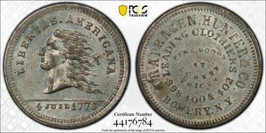 (1876) Token NY-NY 860 White Metal Traphagen, Hunter & Co. AU55