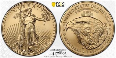 2021-W $50 Burnished Gold Eagle - Type 2 First Strike SP70