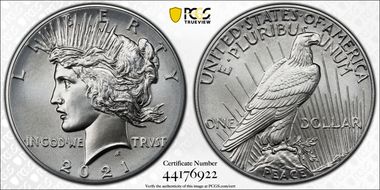 2021 $1 Peace Dollar 100th Anniversary MS70