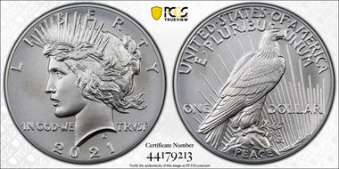 2021 $1 Peace Dollar 100th Anniversary MS70