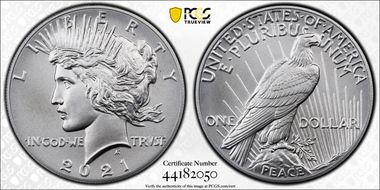 2021 $1 Peace Dollar 100th Anniversary First Strike MS70
