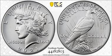 2021 $1 Peace Dollar 100th Anniversary First Strike MS70